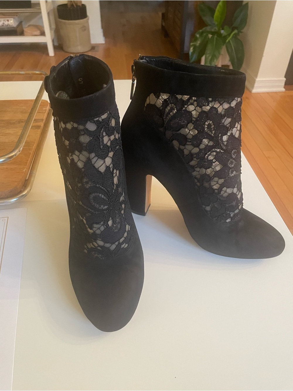 Dolce & Gabbana Black Lace Suede Ankle Booties